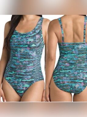 Speedo Teal and Black Wave-Print One-Piece Swimsuit